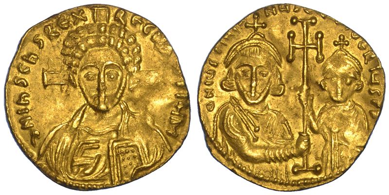 GIUSTINIANO II E TIBERIO, 705-711. Semisse. Costantinopoli, anni 705-711.  - Asta Numismatica - Cambi Casa d'Aste