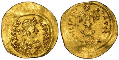 Maurizio Tiberio, Semisse con busto (Costantinopoli), oro