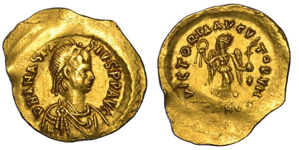 ANASTASIO I, 491–518. Tremisse, anni 492–518. Costantinopoli.