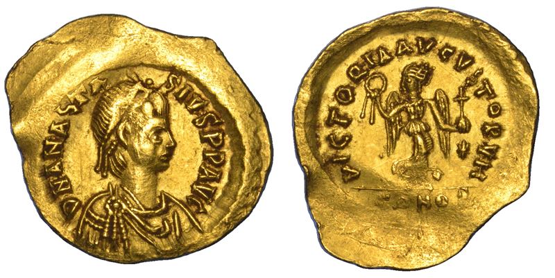 ANASTASIO I, 491–518. Tremisse, anni 492–518. Costantinopoli.  - Asta Numismatica - Cambi Casa d'Aste