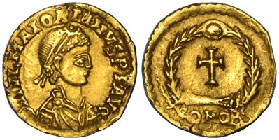 Maggioriano, Tremisse 457–461 (Ravenna) con busto corazzato e croce in corona