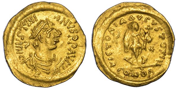 GIUSTINIANO I, 527-565. Tremisse. Costantinopoli.