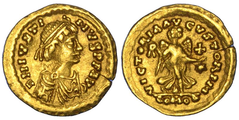 OSTROGOTI. TEODORICO, 491-526. Tremisse a nome di Giustino I. Roma.  - Asta Numismatica - Cambi Casa d'Aste