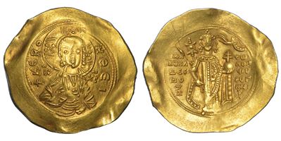 Manuele I Comneno, Hyperpyron (Busto di Cristo/Manuele in piedi), Costantinopoli, 1143–1180