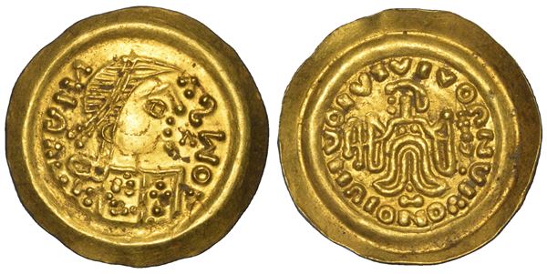 LONGOBARDI. CONIAZIONI PSEUDO-IMPERIALI, 568-690. Tremisse (Italia centrale?).