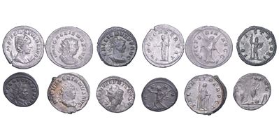 Impero Romano, Lotto di sei antoniniani (Otacilia Severa, Salonino, Valeriano I, Gallieno, Claudi...