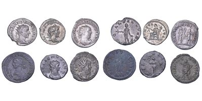 Settimio Severo, Lotto di sei monete romane (denario e antoniniani, Laodicea, Roma, Samosata, Tre...