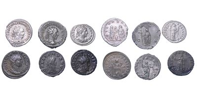 Lotto di sei monete, Impero Romano (denario e antoniniani)