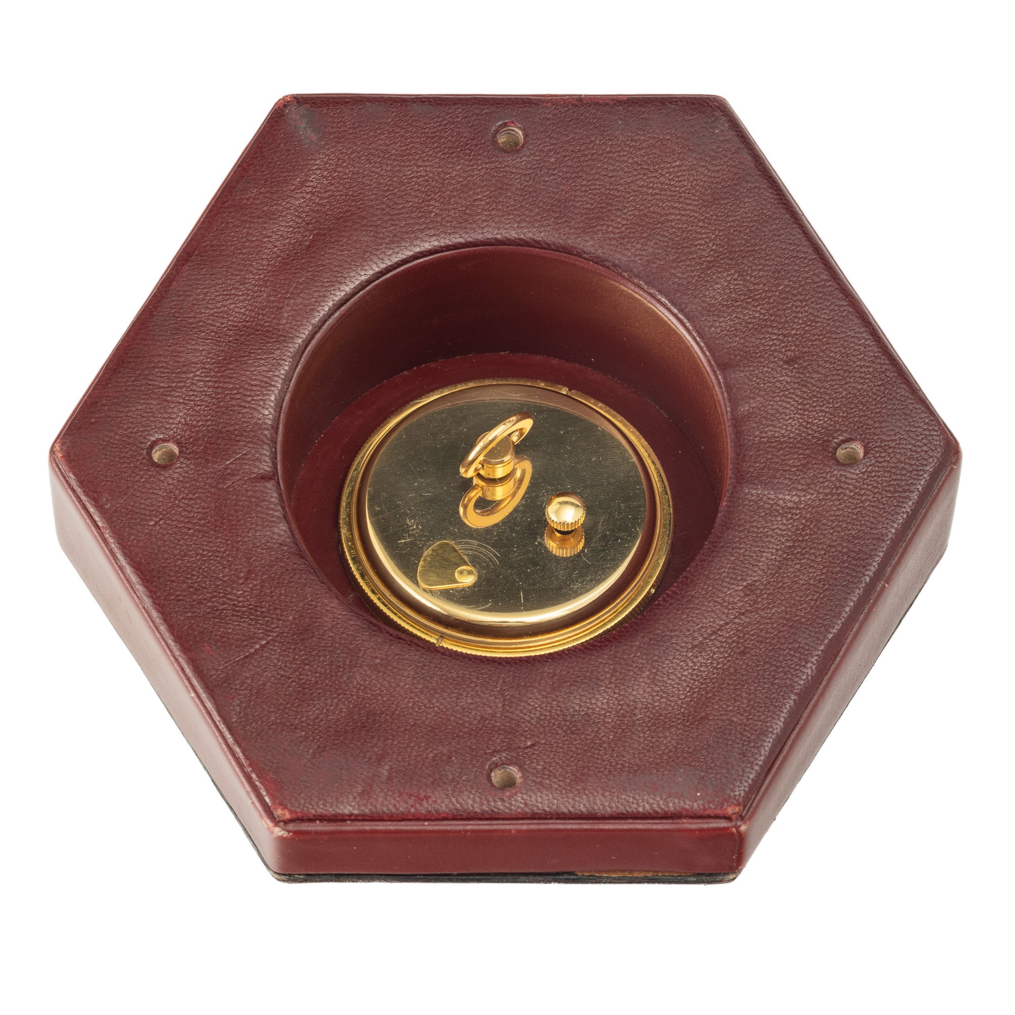 Jaeger-lecoultre - Orologio da tavolo esagonale in ottone e pelle con quadrante bitonale champagn...
