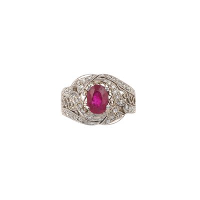 Anello in oro bianco 750/1000 con rubino e diamanti