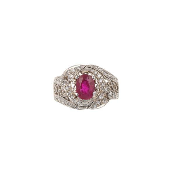 Ruby, diamond and gold ring