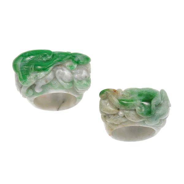 Two carved jadeite rings