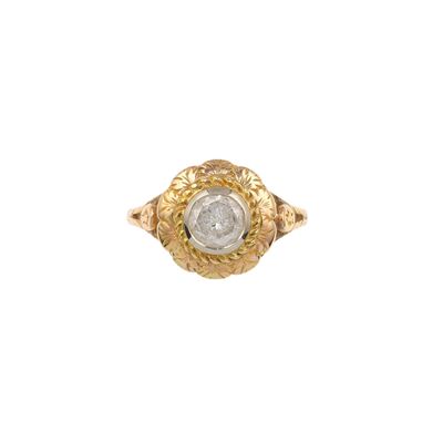 Anello con diamante, montatura in oro giallo 750/1000