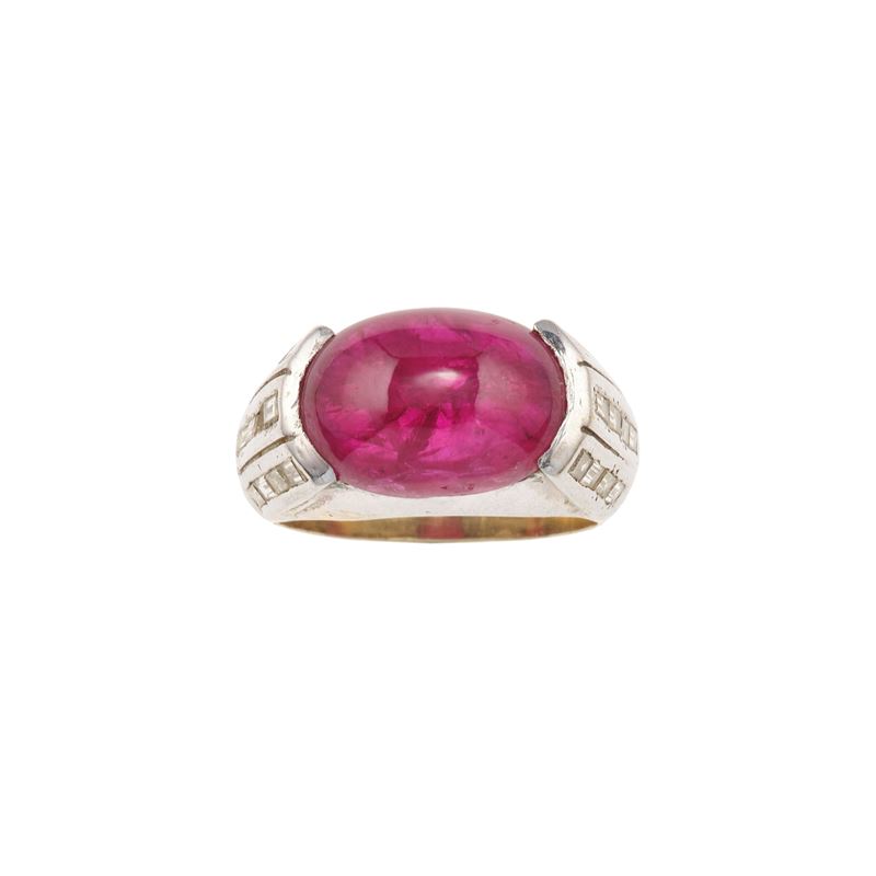 Treatment ruby, diamond and gold ring  - Auction Jewellery, silverware, furnishings, and objets d'art. A charitable bequest. - I - Cambi Casa d'Aste