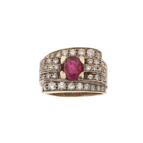 Treatment ruby, diamond and gold ring
