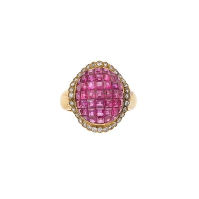 Anello in oro giallo 750/1000 con rubini e diamanti, misura italiana 17