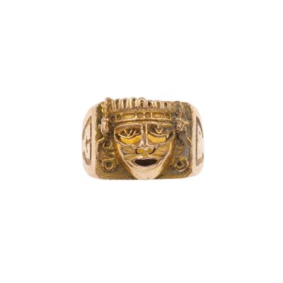 Anello con figura precolombiana, montatura in oro giallo 500/1000