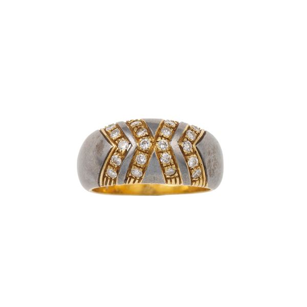 Diamond, gold and titanium ring