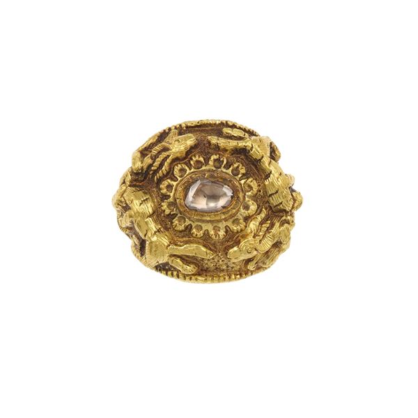 Flat diamond and gold ring