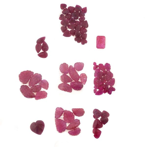 Collection of unmounted rubies, of various shapes and treatments, with a total weight of approximately 370.00 carats