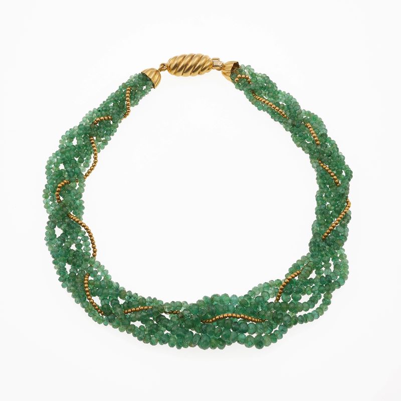Emerald and gold necklace  - Auction Jewellery, silverware, furnishings, and objets d'art. A charitable bequest. - I - Cambi Casa d'Aste