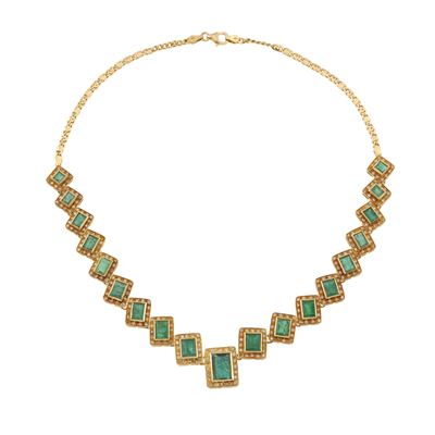 Collana in oro giallo 750/1000 con smeraldi e piccoli diamanti