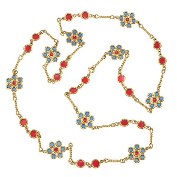 Plique-à-jour enamel and gold sautoir