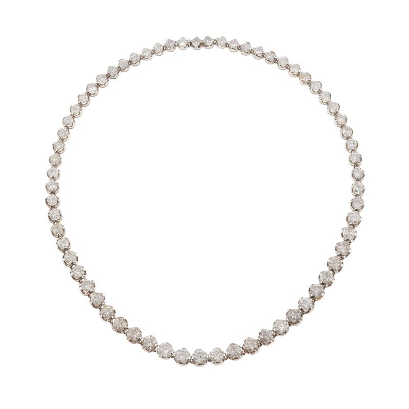 Diamond and gold line necklace  - Auction Jewellery, silverware, furnishings, and objets d'art. A charitable bequest. - I - Cambi Casa d'Aste