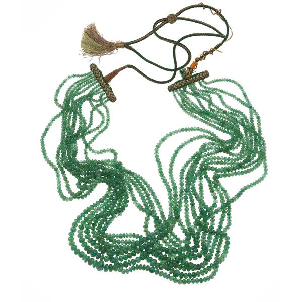 Eleven strand emerald necklace, with one strand damaged