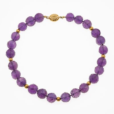 Collana in oro giallo 750/1000 con boules di ametista sfaccettata