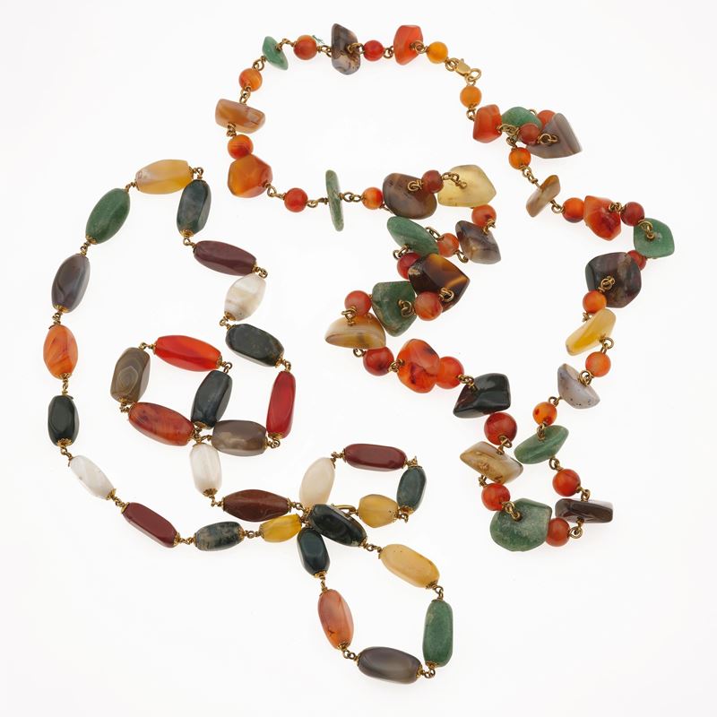 Two gemstones and gold necklace  - Auction Jewellery, silverware, furnishings, and objets d'art. A charitable bequest. - I - Cambi Casa d'Aste