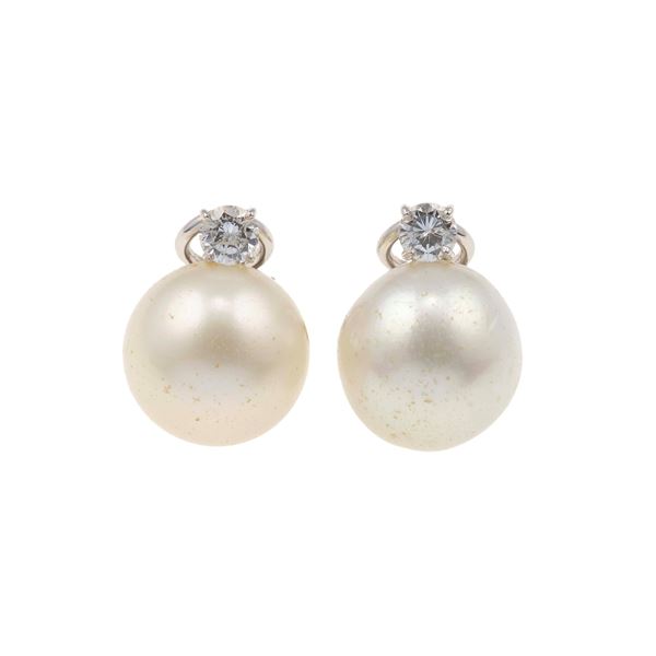 Pair of Australian pearl and brilliant-cut diamond earrings