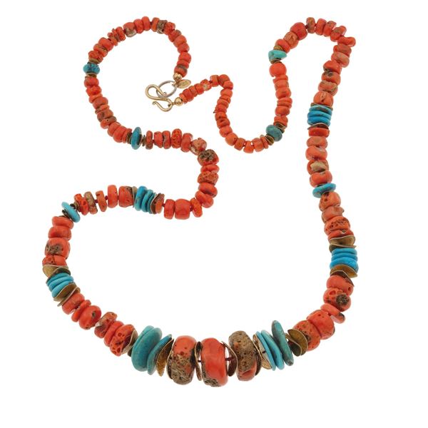 Collana con corallo e turchese