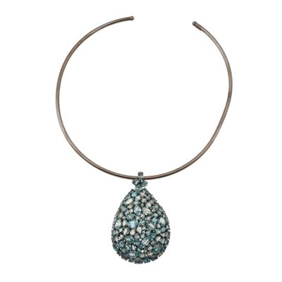 Girocollo in argento 925 con pendente e zirconi azzurri