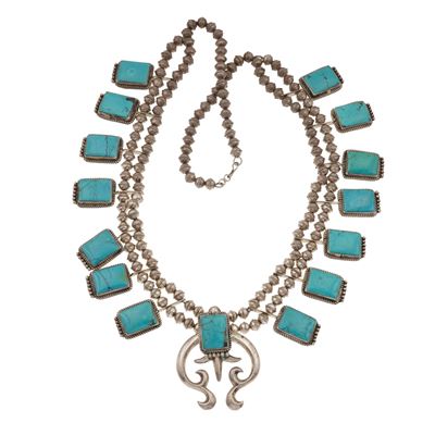 Collana etnica con turchese, montatura in argento 925