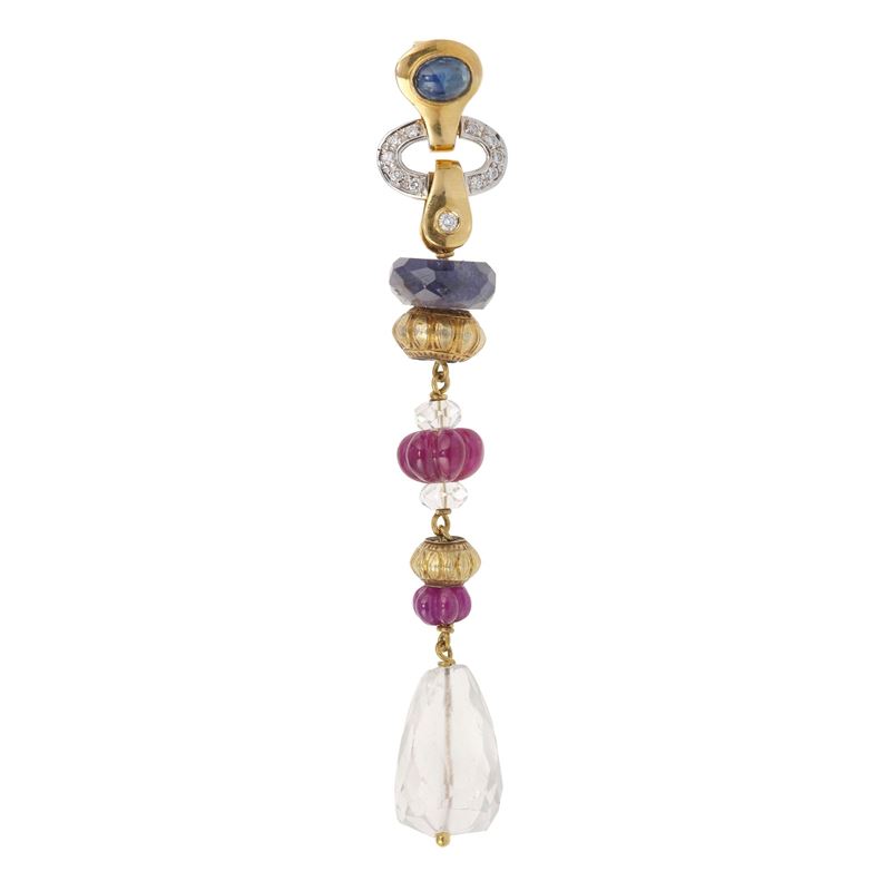 Gem-set, diamond and gold pendant  - Auction Jewellery, silverware, furnishings, and objets d'art. A charitable bequest. - I - Cambi Casa d'Aste