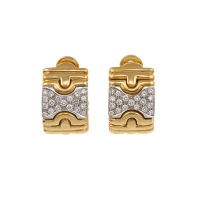 Orecchini con diamanti in oro giallo e oro bianco 750/1000, chiusura a clip