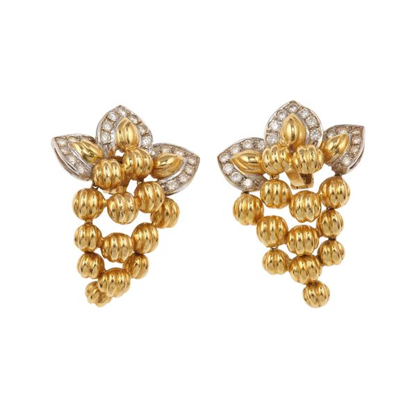 Pair of diamond and gold earrings