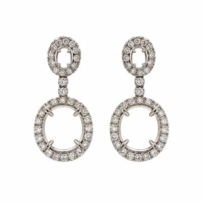 Montatura in oro bianco 750/1000 per orecchini con diamanti, chiusura a perno