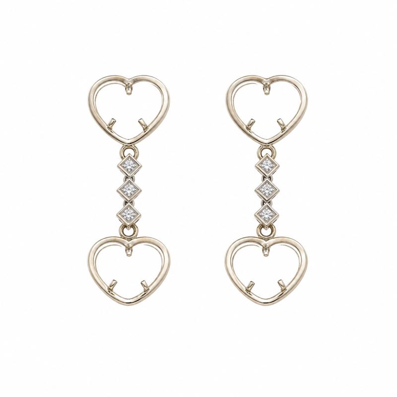 Diamond-set gold earrings mounts  - Auction Jewellery, silverware, furnishings, and objets d'art. A charitable bequest. - I - Cambi Casa d'Aste