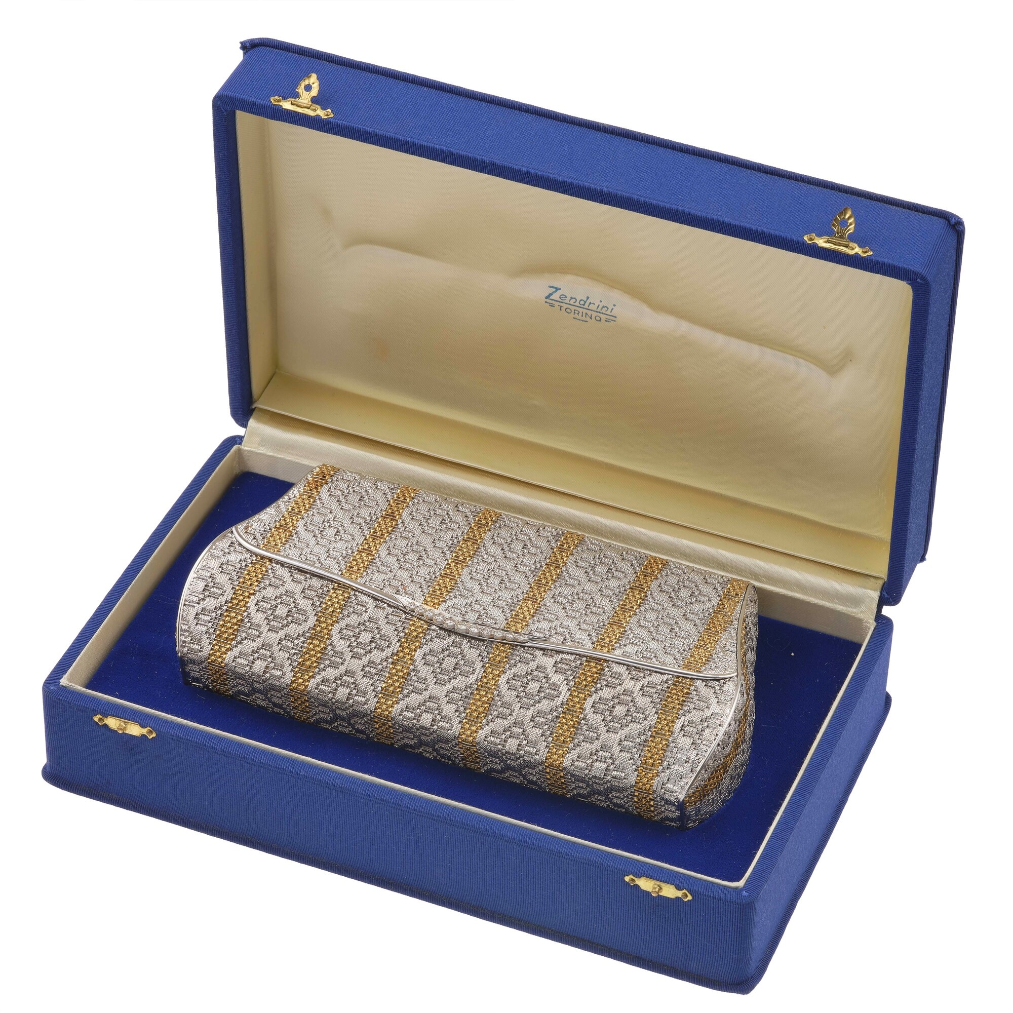 Zendrini, Borsetta da sera in oro giallo e oro bianco 750/1000 con astuccio originale