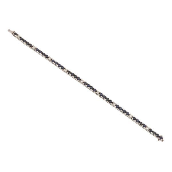 Sapphire, diamond and gold line bracelet