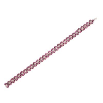 Bracciale in oro rosa 750/1000 con rubini taglio navette e diamanti taglio brillante