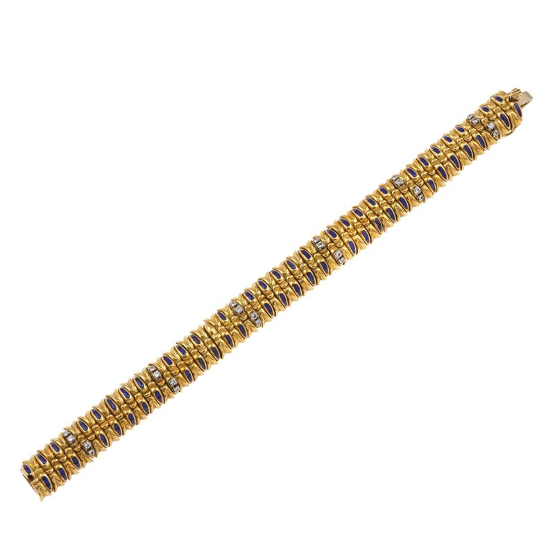 Enamel, diamond and gold bracelet  - Auction Jewellery, silverware, furnishings, and objets d'art. A charitable bequest. - I - Cambi Casa d'Aste