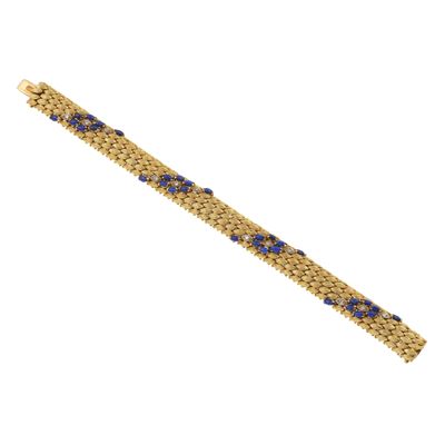 Bracciale in oro giallo 750/1000 con lapislazzuli e diamanti