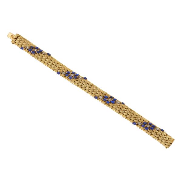 Lapis-lazuli, diamond and gold bracelet
