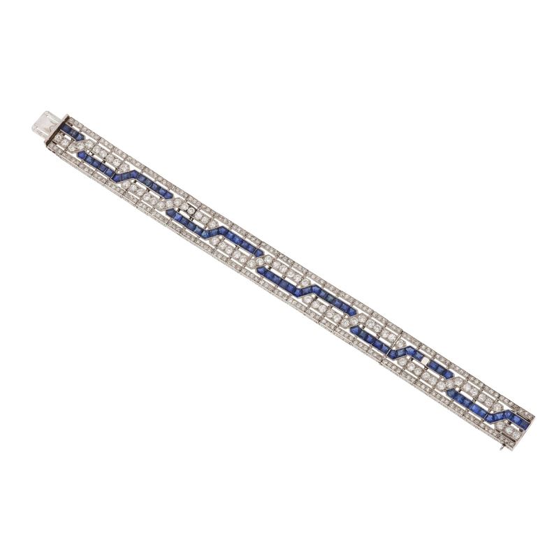 Bracciale con diamanti di vecchio taglio e zaffiri  - Asta Gioielli, argenti, arredi e oggetti d'arte. Un lascito per finalità benefiche - I - Cambi Casa d'Aste