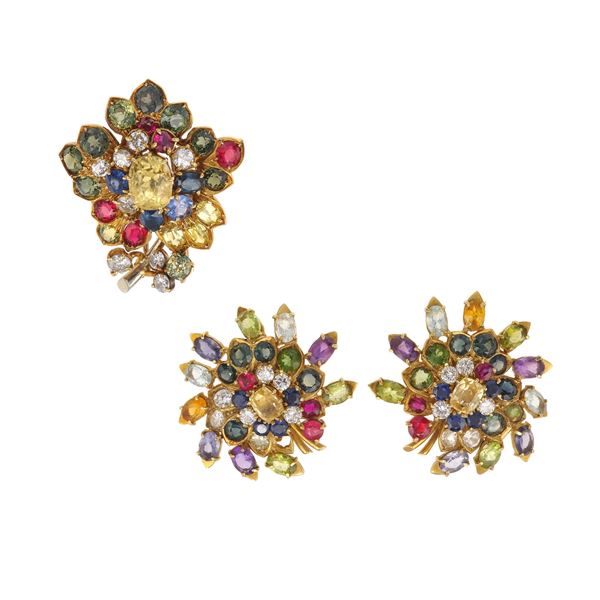 Diamond, gem-set and gold demi-parure