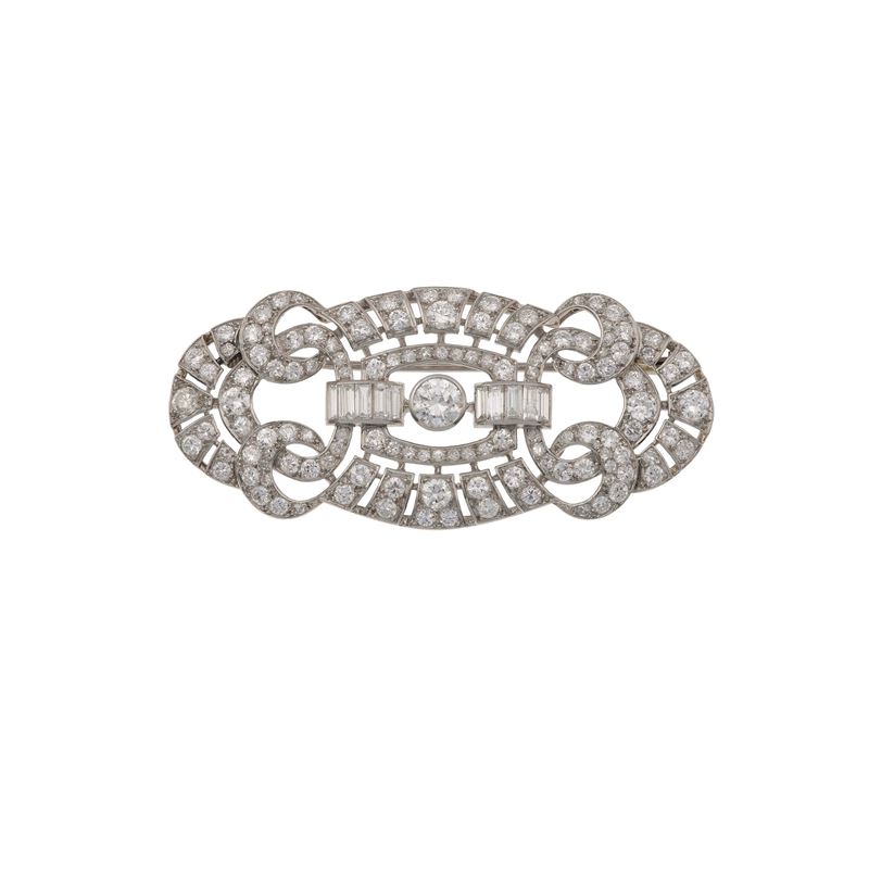 Diamond and platinum brooch  - Auction Jewellery, silverware, furnishings, and objets d'art. A charitable bequest. - I - Cambi Casa d'Aste