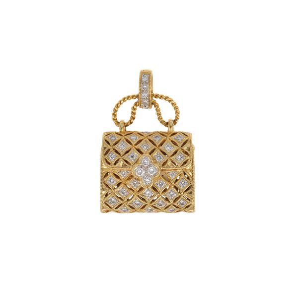 Diamond and gold "evening bag" pendant